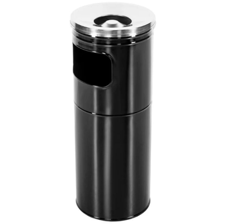 Cos gunoi negru cu scrumiera inox, 20 litri