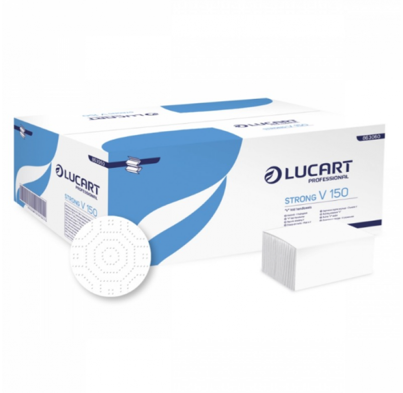 Prosoape hartie pliate alba, Lucart V Strong, 2 str, 150 buc, 25*23 cm 863060