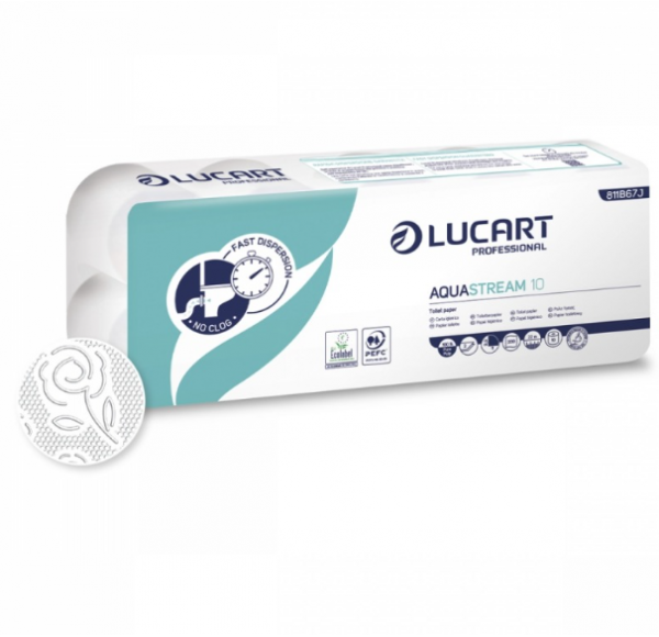 Hartie igienica dizolvabila in apa 7 secunde, 10 role, 22 metri, Lucart Aquastream 811B67J Hartie igienica dizolvabila in apa 7 secunde, 10 role, 22 metri, Lucart Aquastream 811B67J
