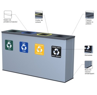 Cos de gunoi pentru colectare selectiva, EKO, 4 x 60 litri Cos de gunoi pentru colectare selectiva, EKO, 4 x 60 litri