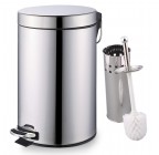 Set de baie inox cos gunoi cu pedala 3l + perie wc