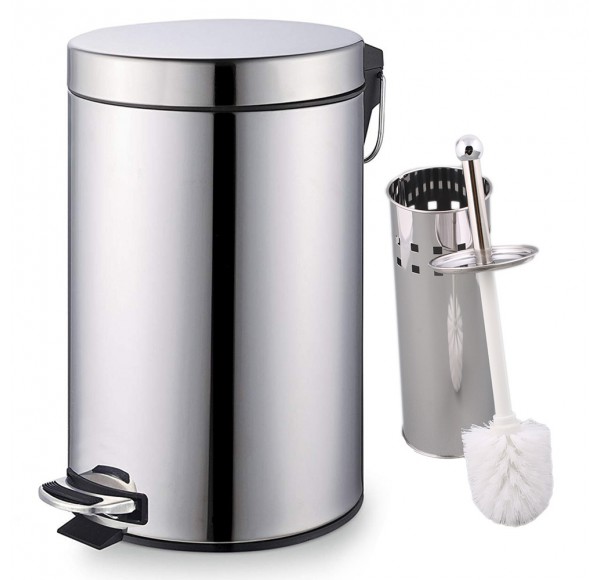 Set de baie inox cos gunoi cu pedala 3l + perie wc Set de baie inox cos gunoi cu pedala 3l + perie wc