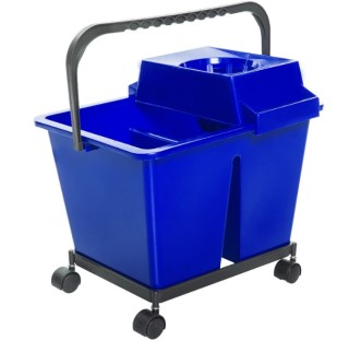 Galeata dubla de plastic (2*7 litri), cu storcator si suport cadru cu roti Galeata dubla de plastic (2*7 litri), cu storcator si suport cadru cu roti