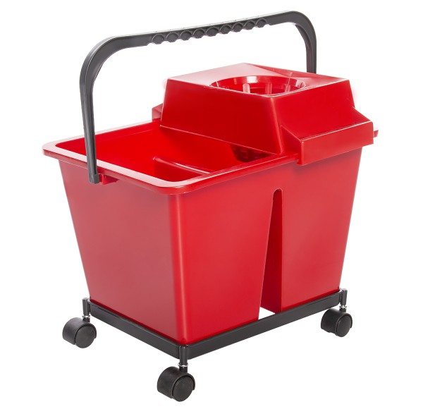 Galeata dubla de plastic (2*7 litri), cu storcator si suport cadru cu roti Galeata dubla de plastic (2*7 litri), cu storcator si suport cadru cu roti